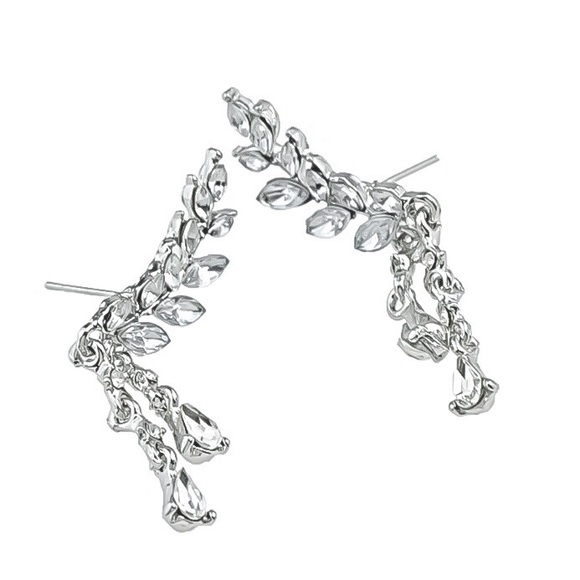 Silver Tone Crystal Ear Crawlers w/Drops - Picture 3 of 8